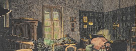 Wnętrze pokoju Aleksandra Fredry, według fotografii Trzemeskiego